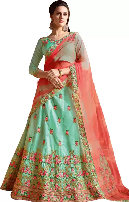 Multi Coloured Embroidered Lehenga