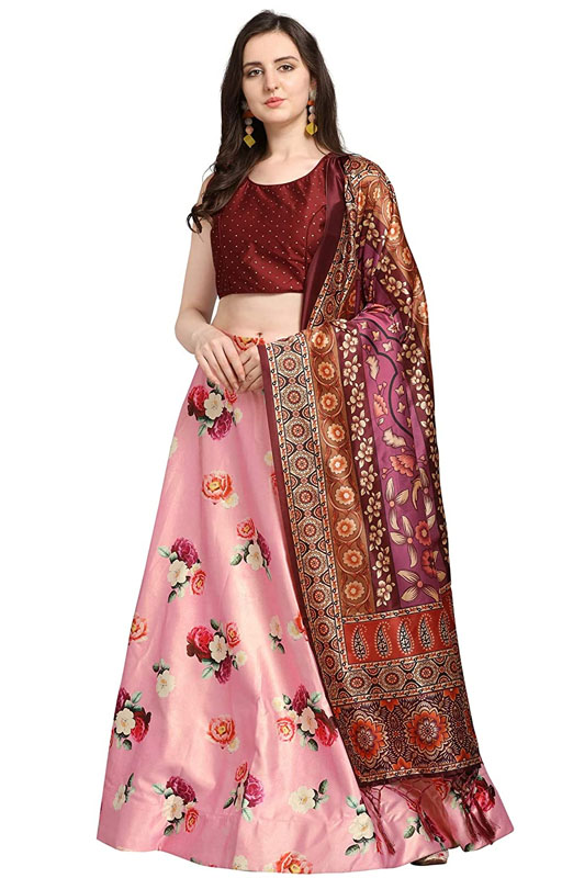 Peach And Maroon Lehenga Choli