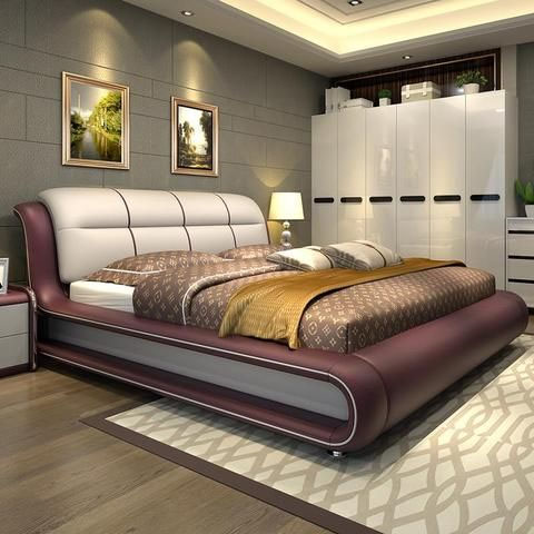 Rectangular leather Bed With Back Support 