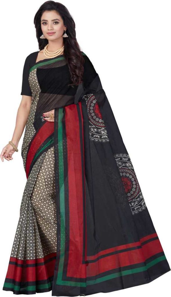 Black Daily Wear Cotton Printed Saree