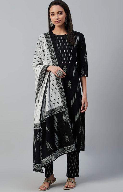 Black & Teal Blue Yoke Design Kurta