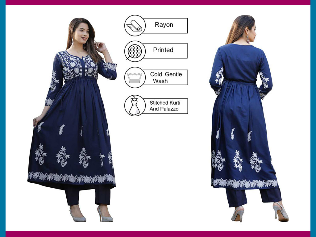 Blue Anarkali Kurta And Pant Set