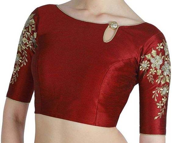Boat Neck Blouse Design For Plain Saree