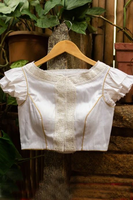 Boat Neck White Blouse Design