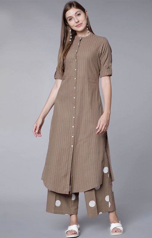 Brown Striped Kurta