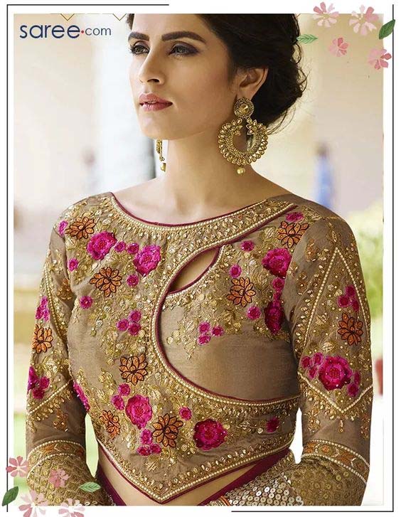 C-Shape Boat Neck Blouse Design