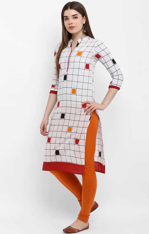 8. Checkered Cotton Straight Kurta