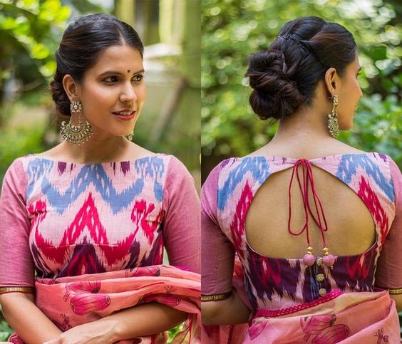 Cotton Printed Boat Neck Blouse Design