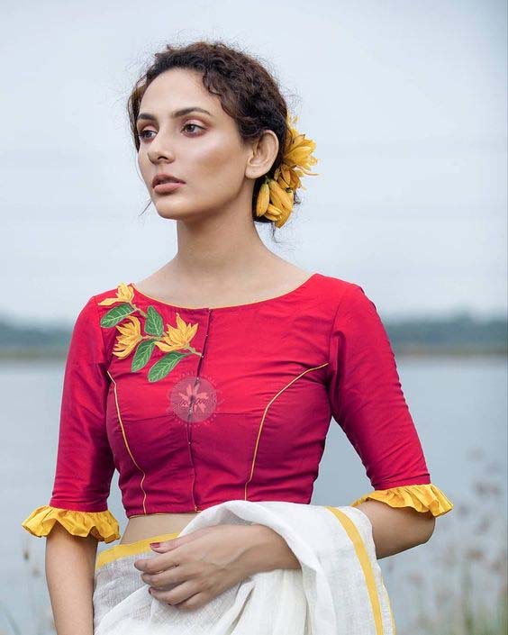 Embroidered Boat Neck Blouse Design