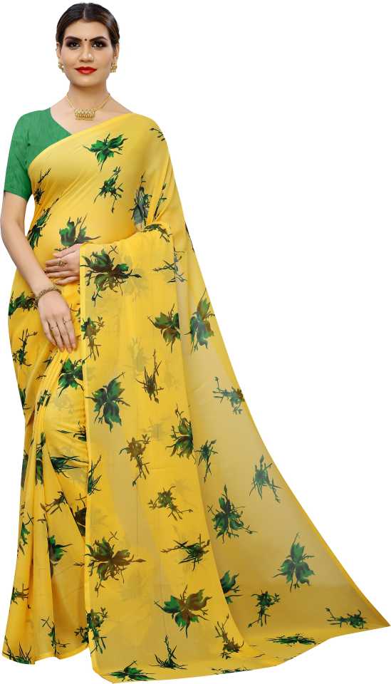 Floral Print Poly Georgette Saree