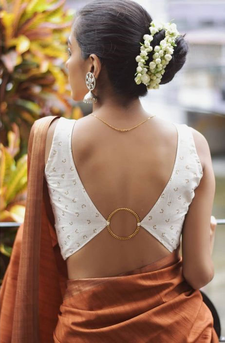 Handloom Printed White Blouse Design