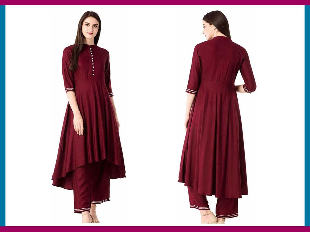 Maroon Anarkali Kurta And Pant Set