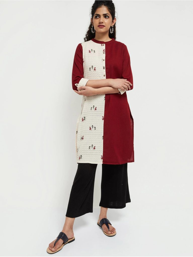 Maroon-Off White Kurta