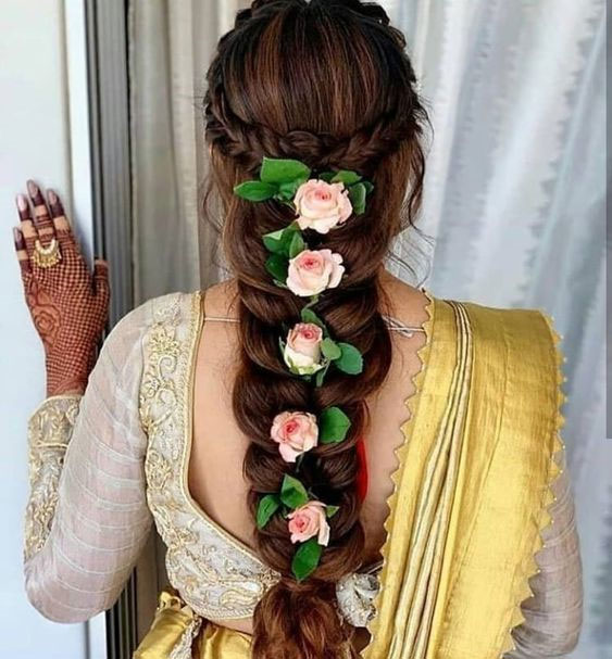 Messy Hair Braids On Lehenga 