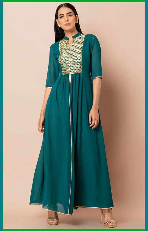 Mirror Embroidered A-Line Kurta
