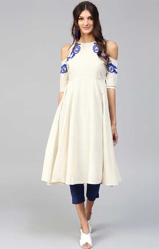Off-White Cold Shoulder Kurti