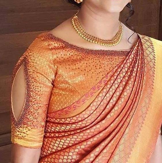 Orange Boat Neck Blouse Design