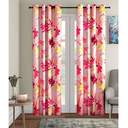 Pink Floral Printed Curtain