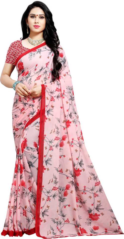 Pink Printed Georgette Saree