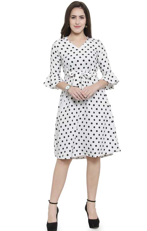 Polka Dot Printed White Kurti