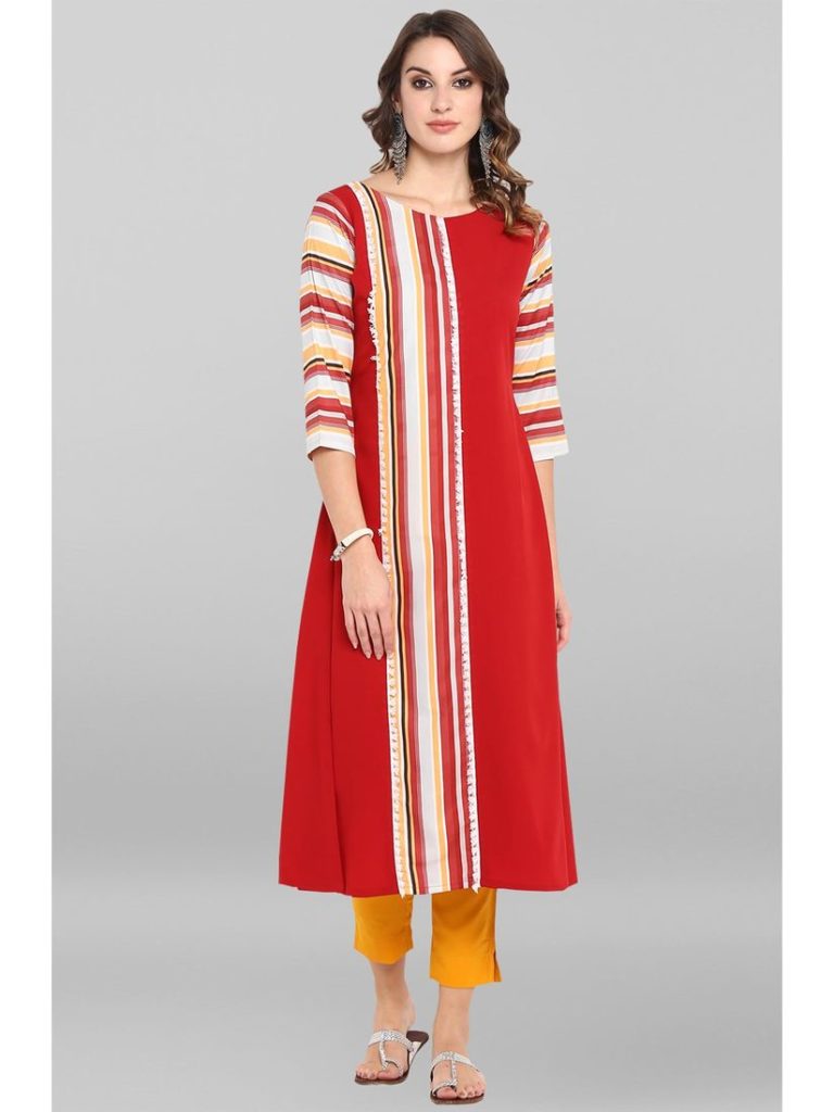 Red Boat Neck Kurta