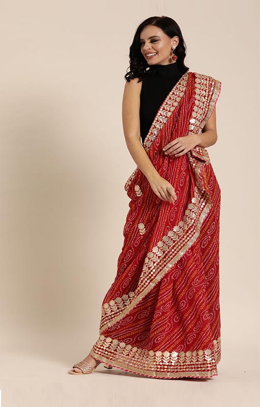 Red Georgette Bandhani Saree