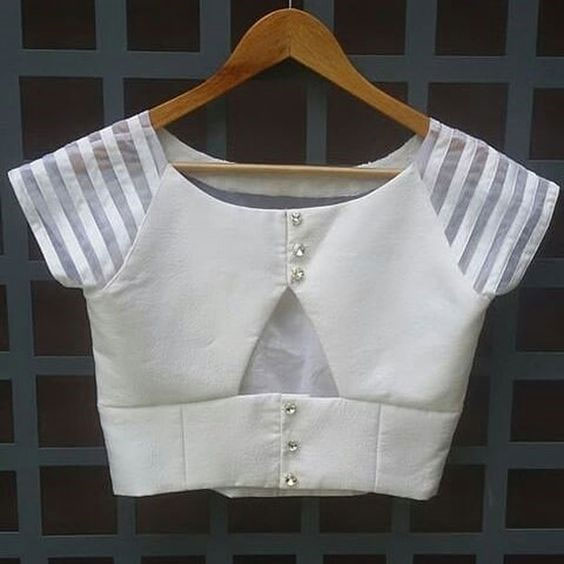 Round Neck White Blouse Design