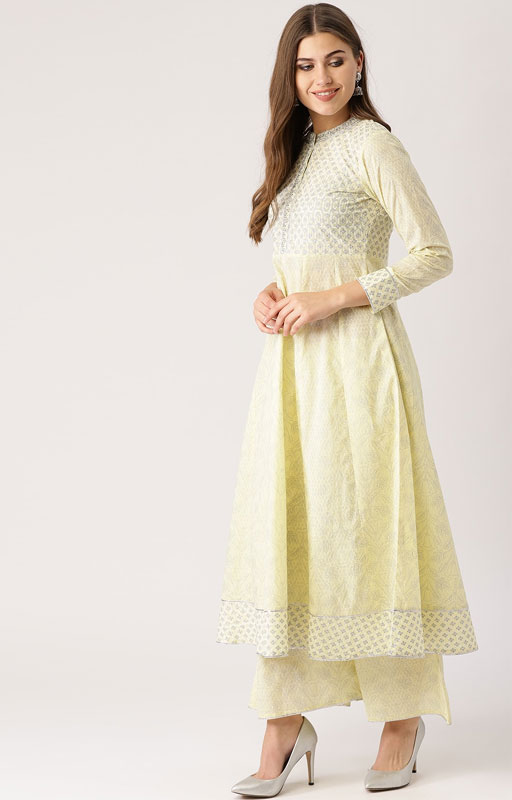 Yellow & White Printed Kurta with Palazzos