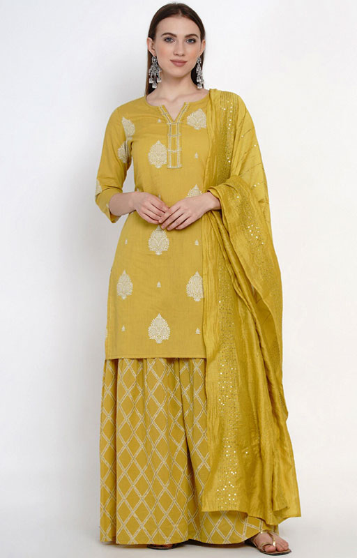 Yellow & White Printed Kurta