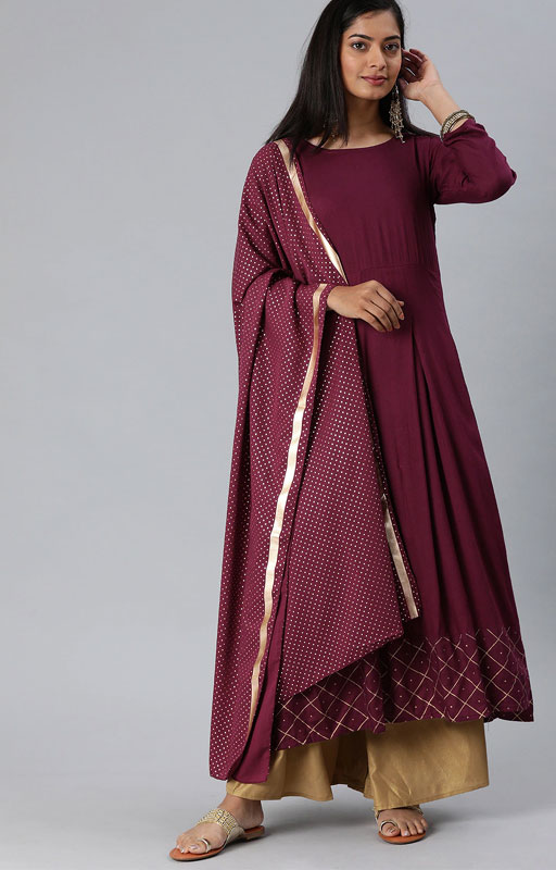 burgundy colour kurta set