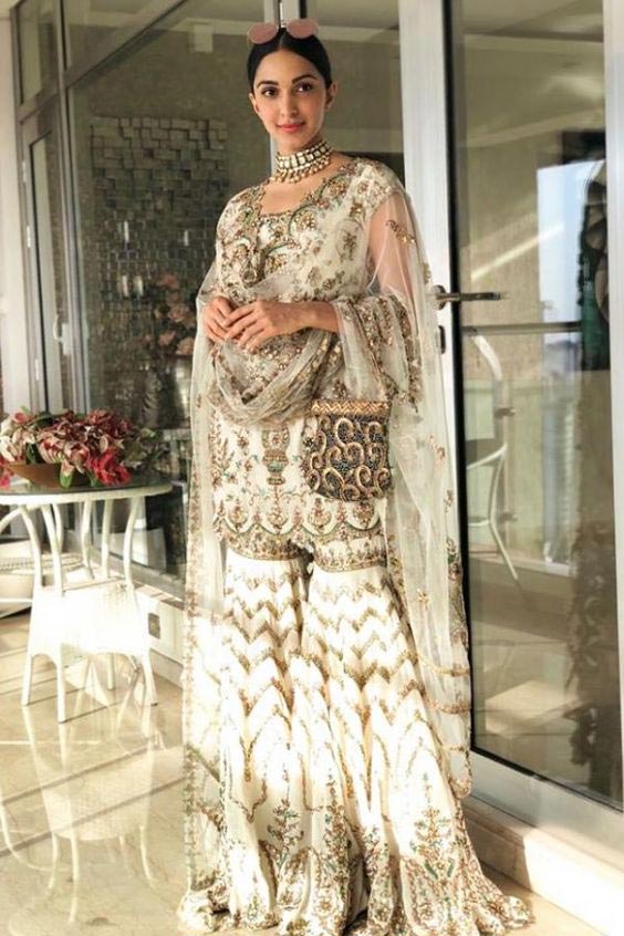 kiara advani white work gharara