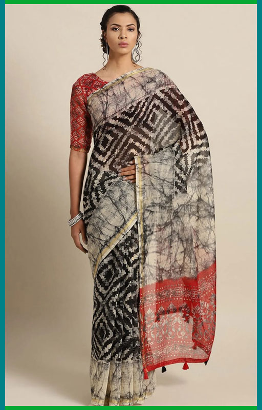 Black Festive Cotton Jari Border Saree