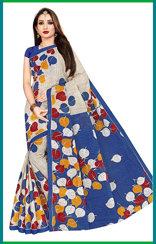 Blue Leaf Printed Saree