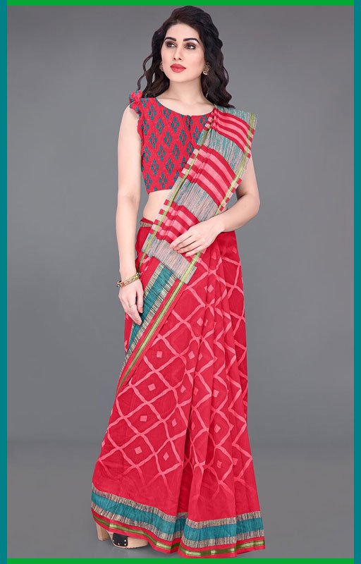 Cotton Checks Print Saree