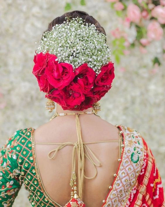 Hair Bun With Red Roses 