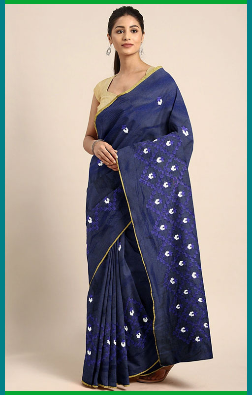 Navy Blue And White Embroidered Patola Saree