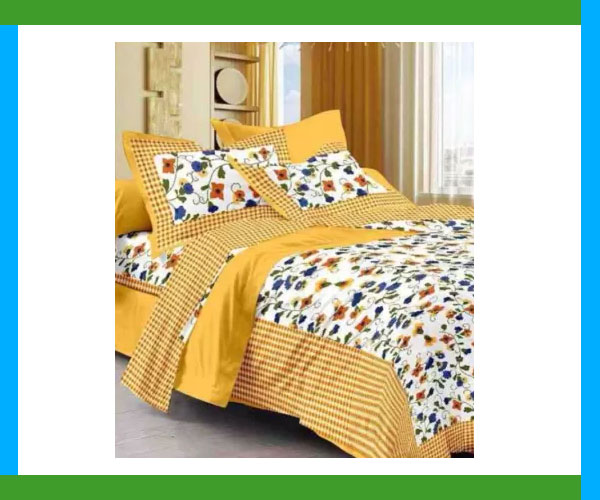 White And Yellow Double Bed Printed Bedsheet