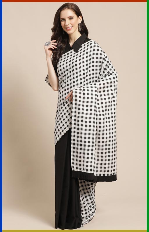 Black And White Pure cotton Saree