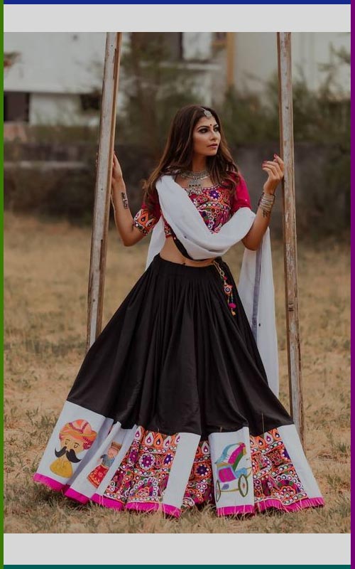 Black Hand Painted Lehenga