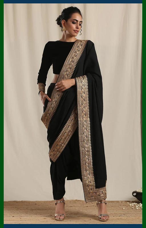 Black Saree With Golden Border