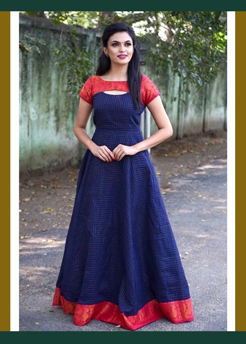 Blue And Red Saree Gown