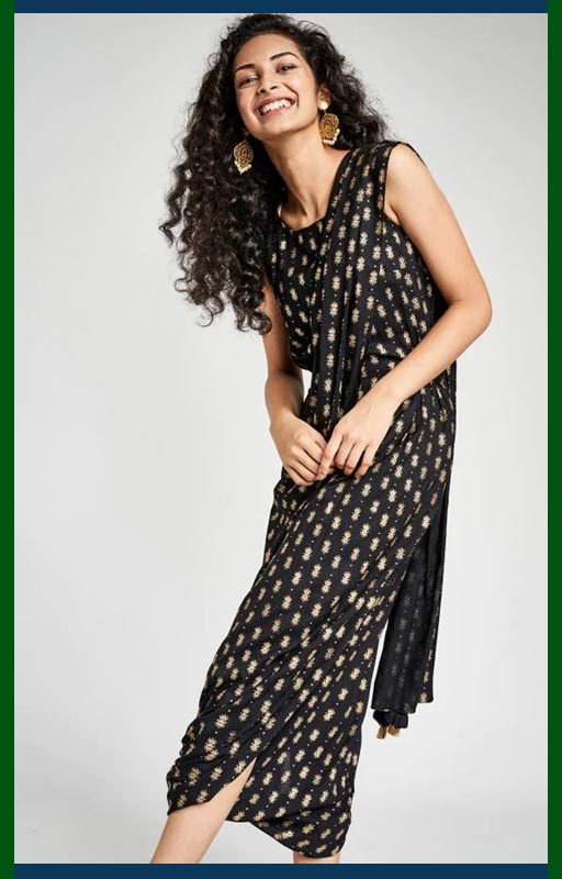 Dark Blue Stitched Saree