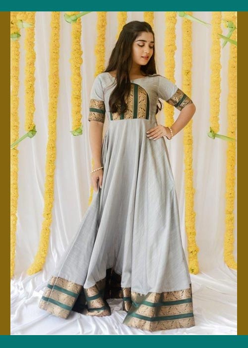 Grey And Green Saree Gown