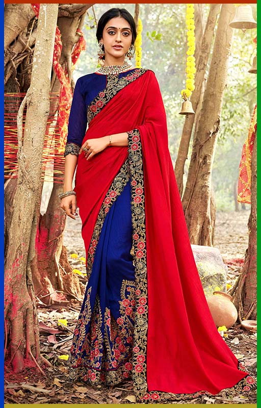 Red And Blue Art Silk Saree
