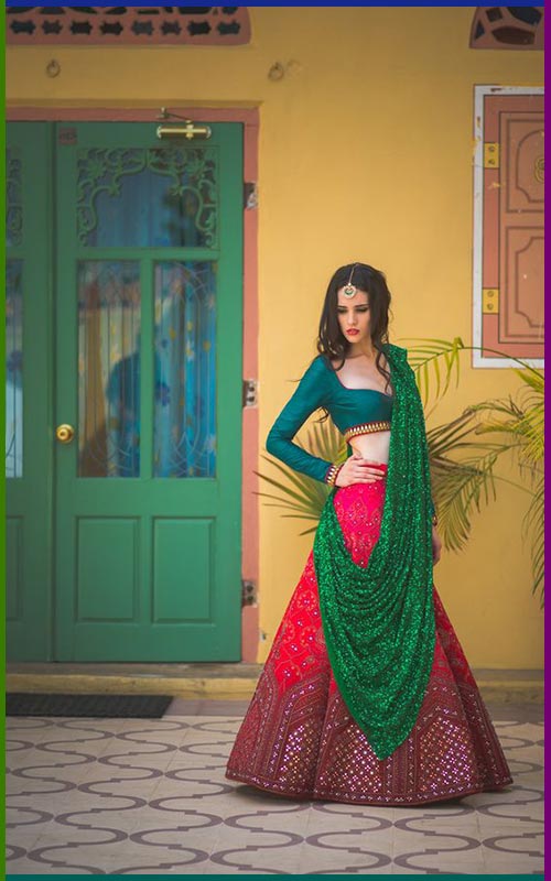 Red And Green Lehenga Choli