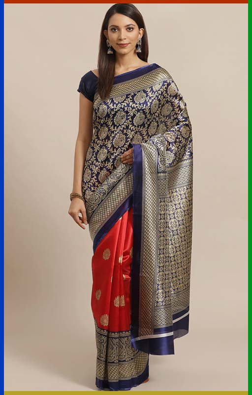 Red And Navy Blue Mysore Silk Saree