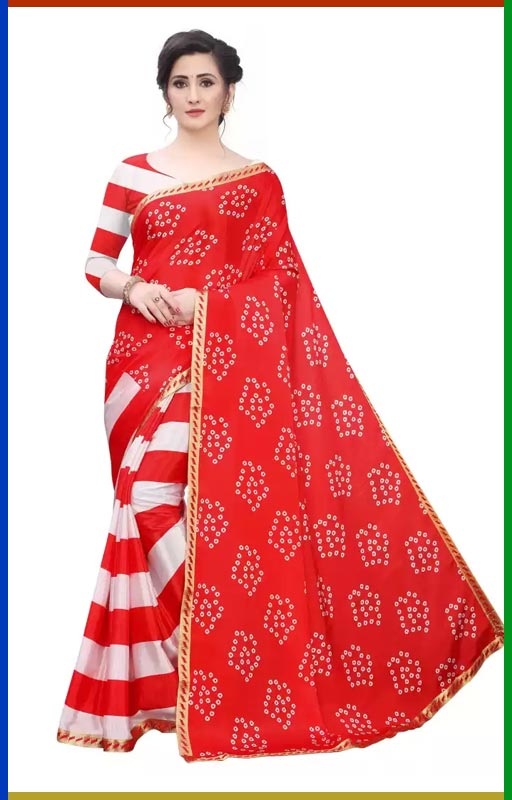 Striped Bandhani Printed Saree