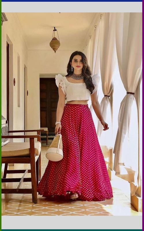 White Blouse And Pink Lehenga