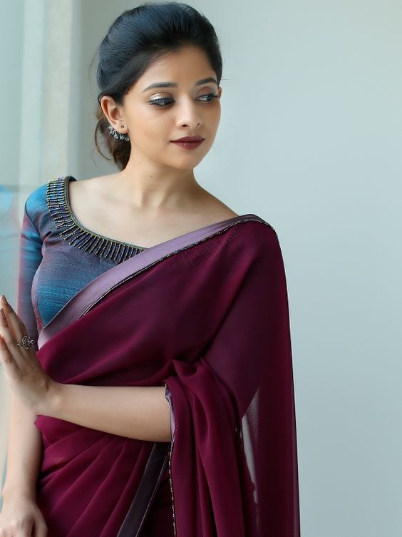 plain saree with blouse 5