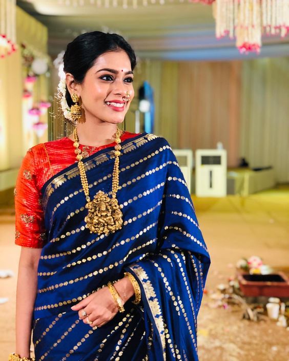 Electric Blue Saree with Some Seriously Loud Jewellery